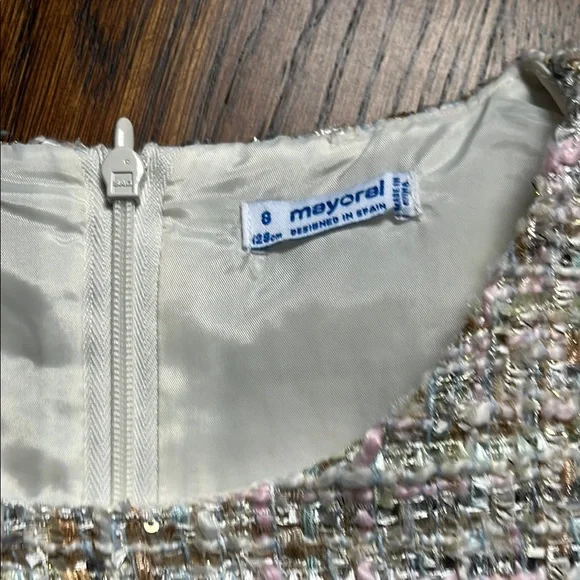Mayoral Girls' Ivory Tweed Party Dress with Pearl Detail - Picture 4 of 5